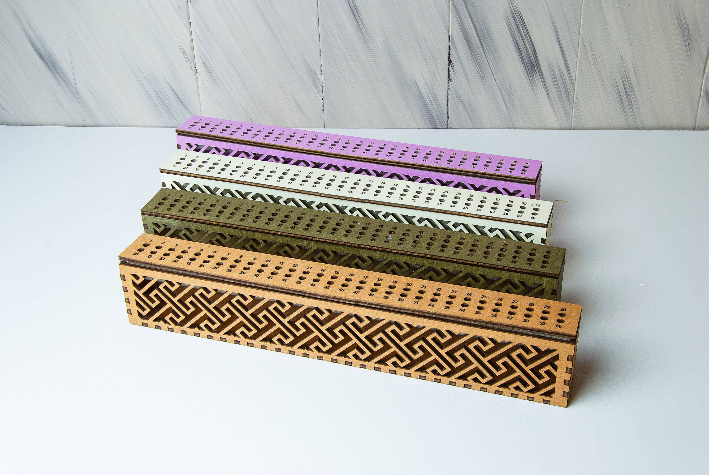Wooden Embroidery Needle Organizer Box – 60 Holes: Brown