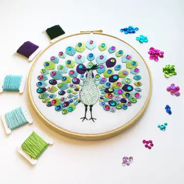 Peacock Embroidery Kit (Boxed with Hoop) from Cinnamon Stitches