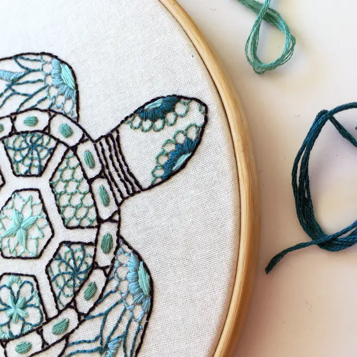 Turtle Embroidery Kit (Boxed with Hoop) from Cinnamon Stitches