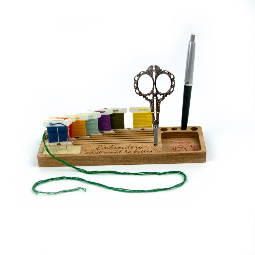 Phone holder organiser for needles, scissors and bobbins