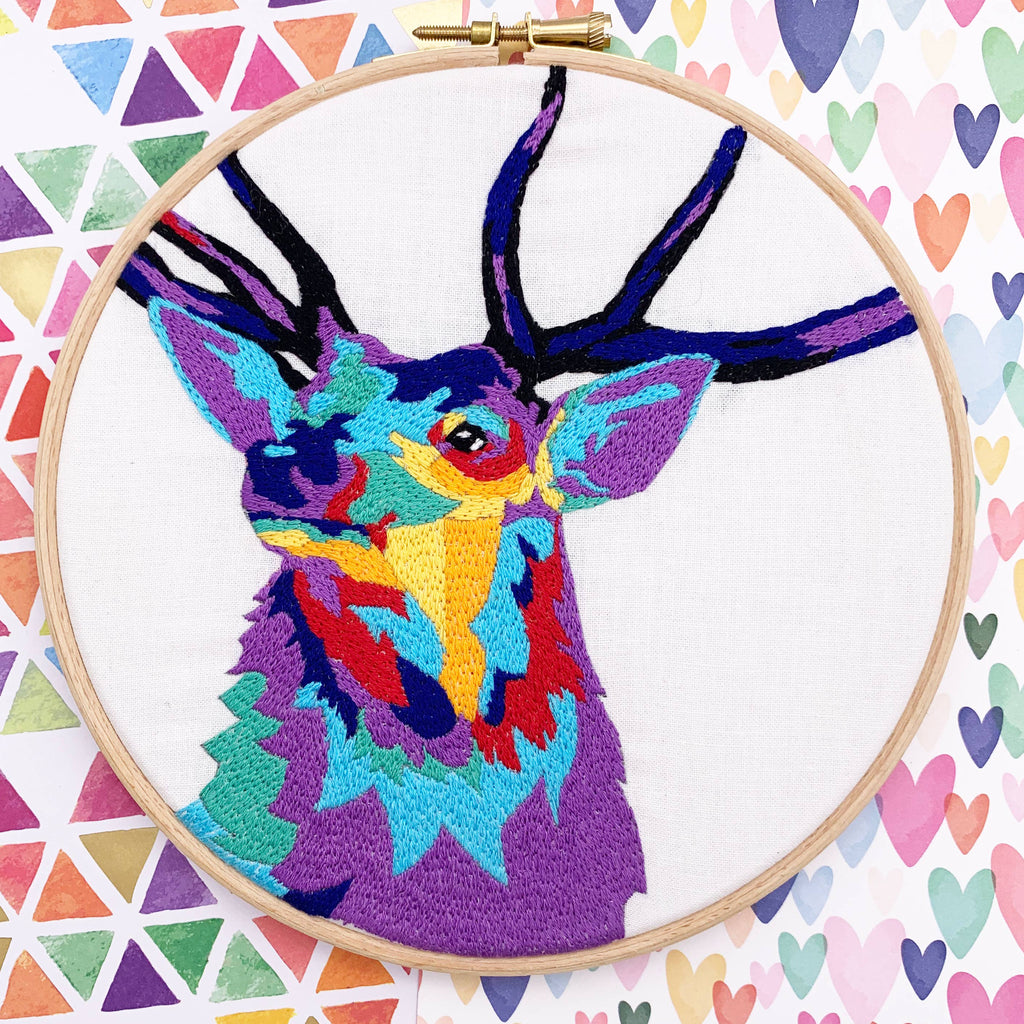 Stag's Head Embroidery Kit: Boxed kit with hoop