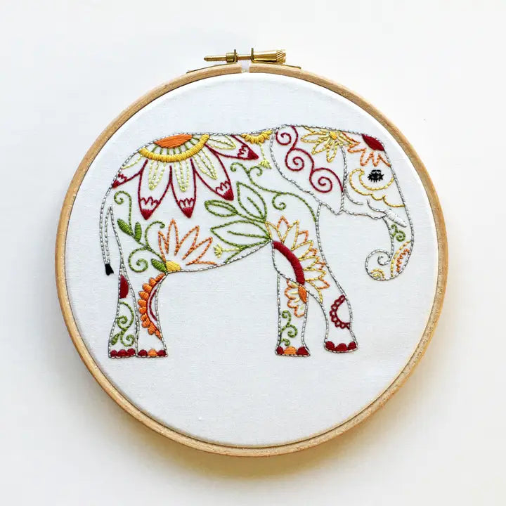 Elephant Embroidery Kit (Boxed with Hoop) from Cinnamon Stitches