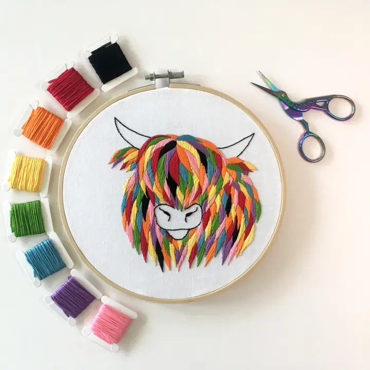 Highland Cow Embroidery Kit (Boxed with Hoop) from Cinnamon Stitches