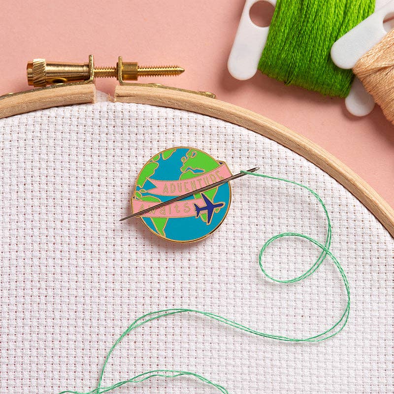 Caterpillar Cross Stitch Adventure Awaits Globe Magnetic Needle Minder