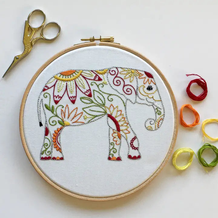 Elephant Embroidery Kit (Boxed with Hoop) from Cinnamon Stitches