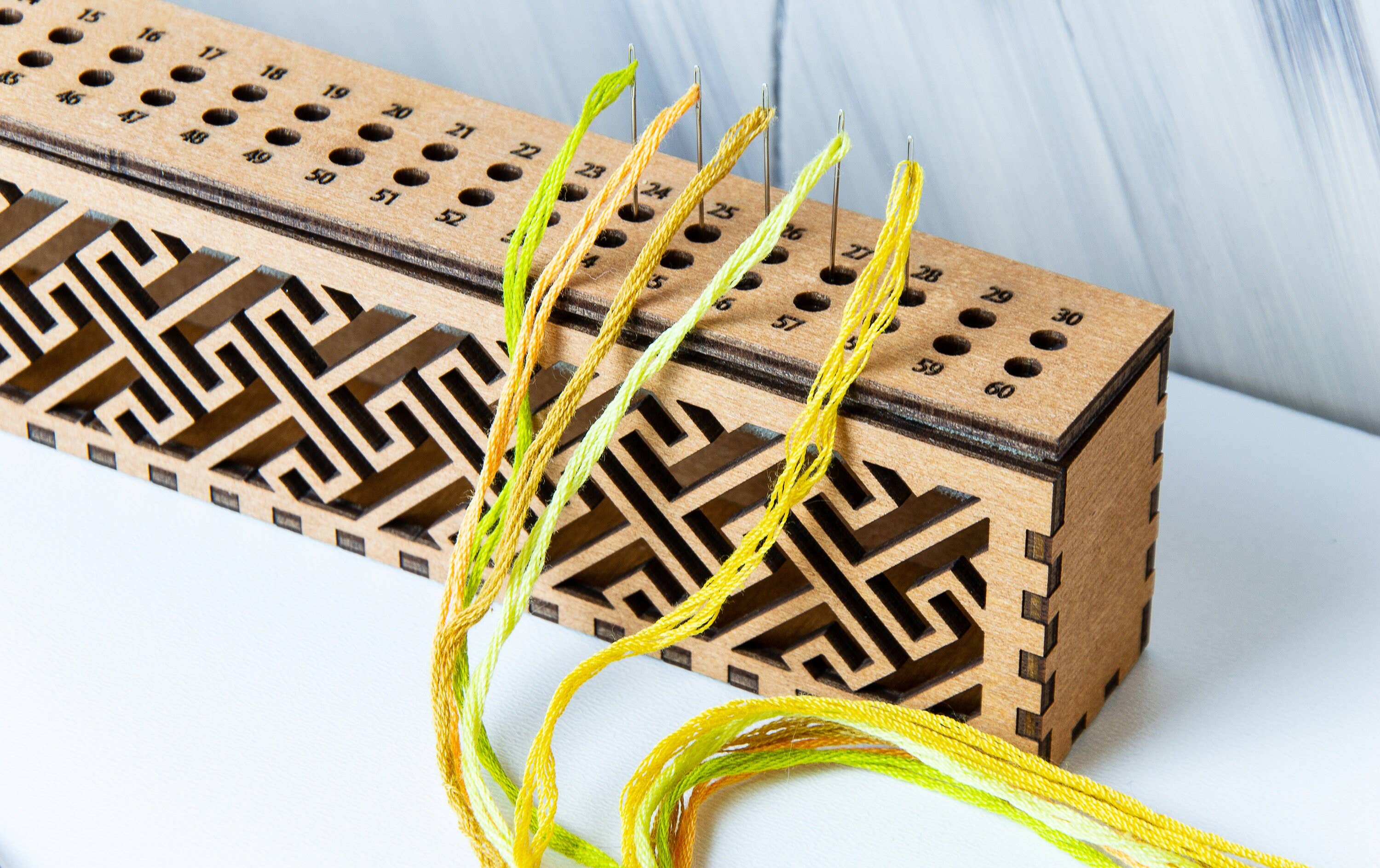 Wooden Embroidery Needle Organizer Box – 60 Holes: Brown