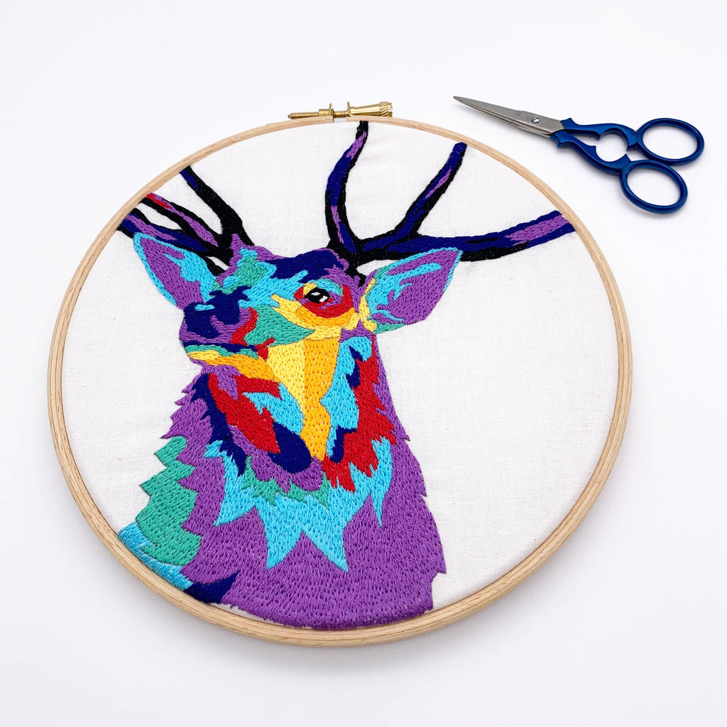 Stag's Head Embroidery Kit: Boxed kit with hoop