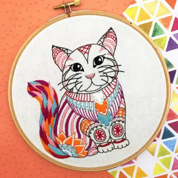 Cat Embroidery Kit (Boxed with Hoop) from Cinnamon Stitches