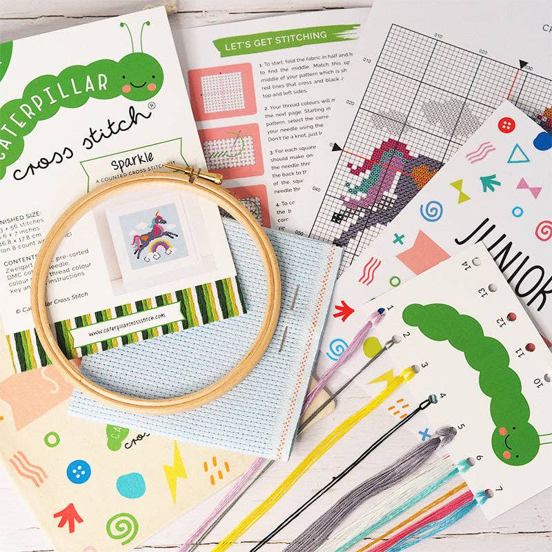 Sparkle Unicorn - Junior Cross Stitch Kit: Premium kit (with hoop and bag)