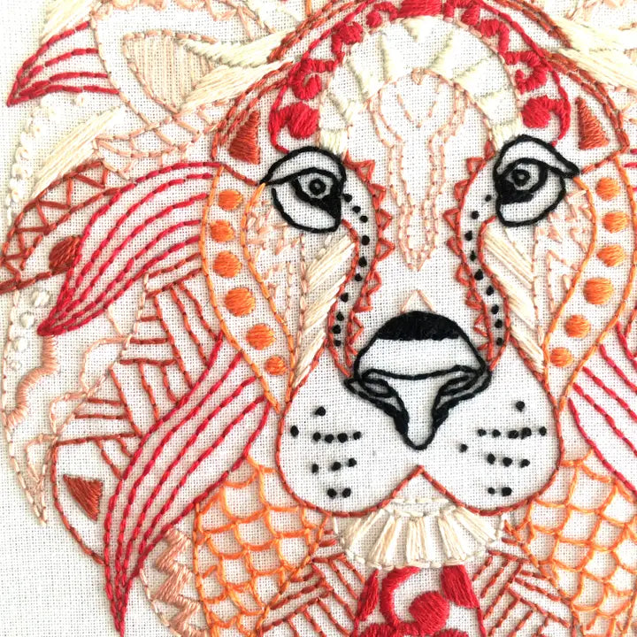 Lion Embroidery Kit (Boxed with Hoop) from Cinnamon Stitches