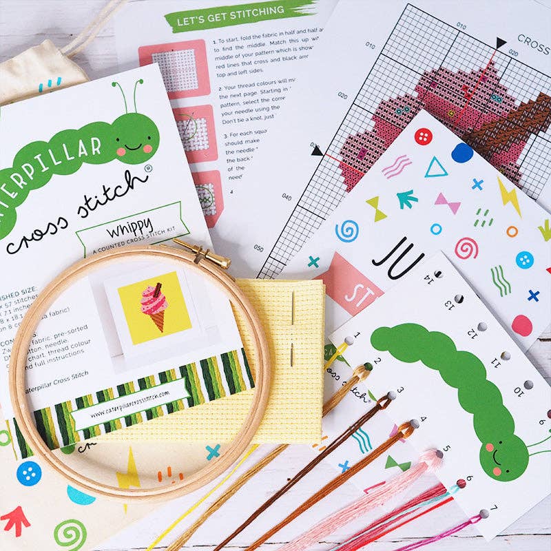 Ice Cream Whippy - Junior Cross Stitch Kit: Premium kit (with hoop and bag)