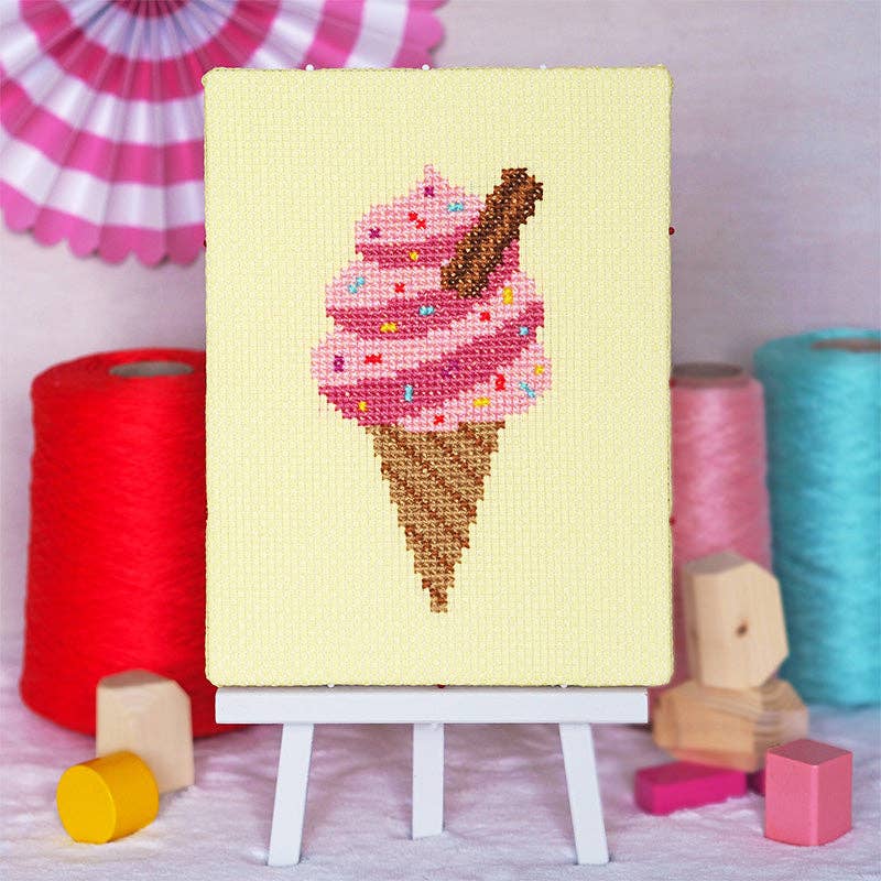 Ice Cream Whippy - Junior Cross Stitch Kit: Premium kit (with hoop and bag)
