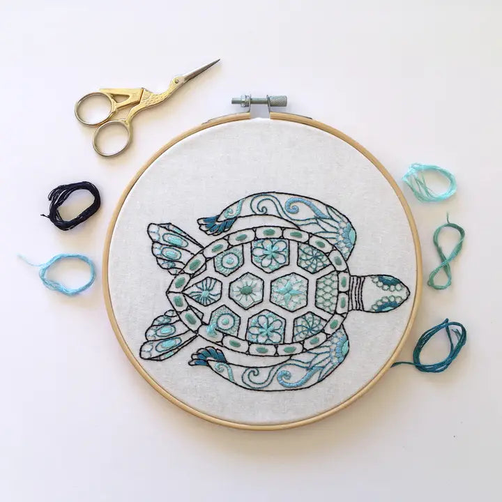 Turtle Embroidery Kit (Boxed with Hoop) from Cinnamon Stitches