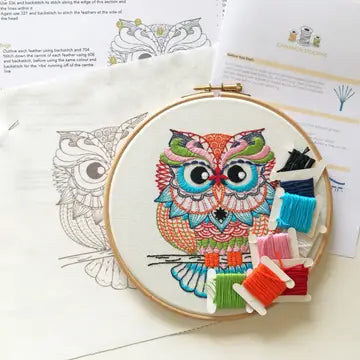 Owl Embroidery Kit (Boxed with Hoop) from Cinnamon Stitches