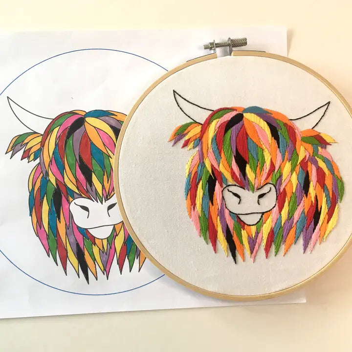 Highland Cow Embroidery Kit (Boxed with Hoop) from Cinnamon Stitches