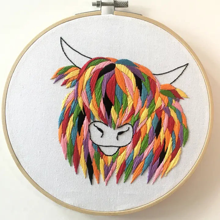 Highland Cow Embroidery Kit (Boxed with Hoop) from Cinnamon Stitches