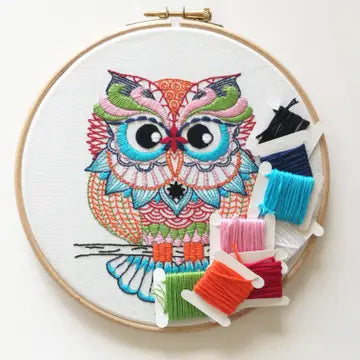 Owl Embroidery Kit (Boxed with Hoop) from Cinnamon Stitches
