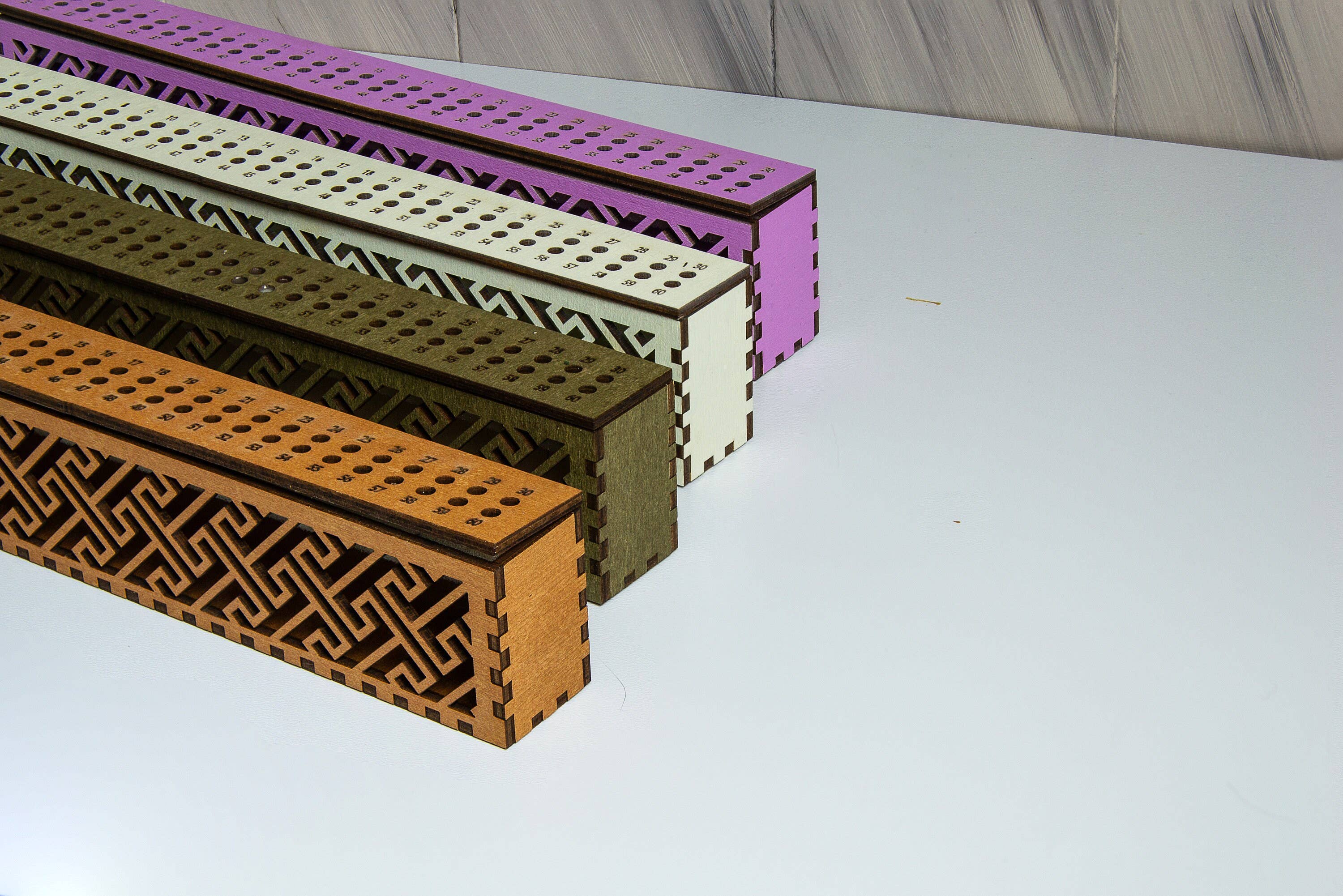 Wooden Embroidery Needle Organizer Box – 60 Holes: Brown