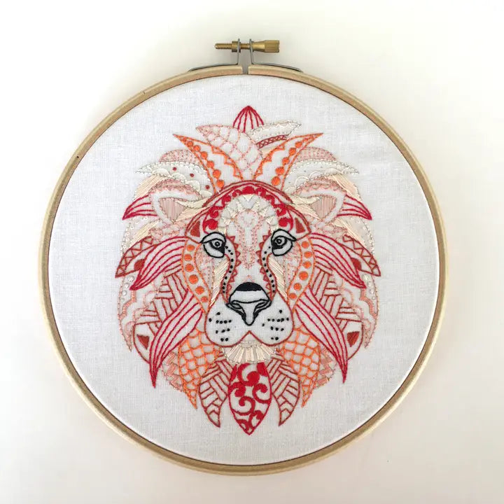 Lion Embroidery Kit (Boxed with Hoop) from Cinnamon Stitches