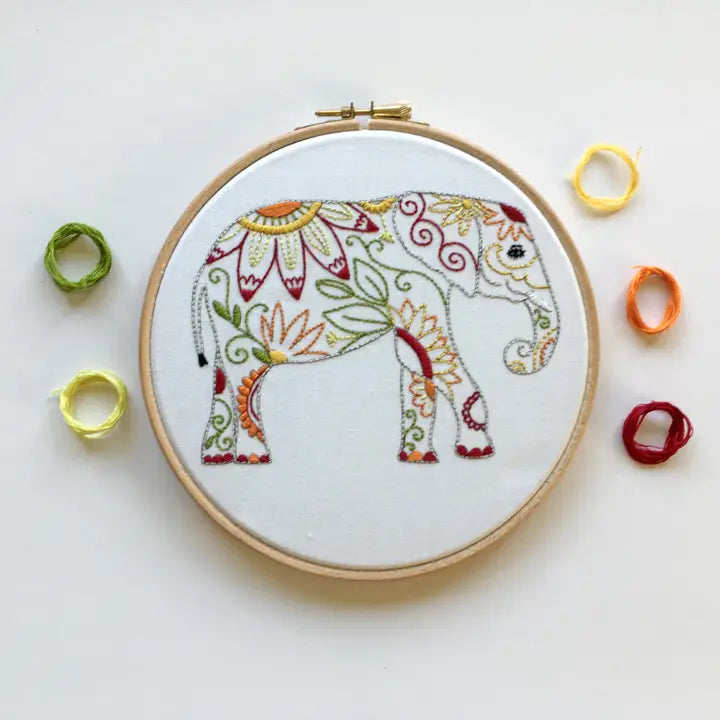 Elephant Embroidery Kit (Boxed with Hoop) from Cinnamon Stitches
