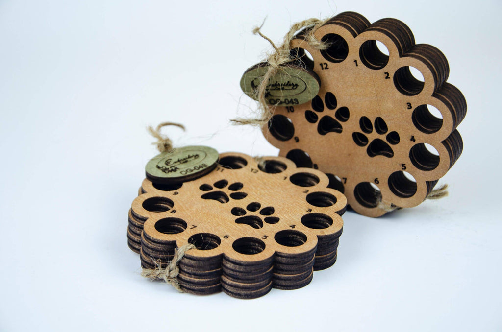 Embroidery Floss Organizer Set – Wooden Storage Dog Paws: Walnut