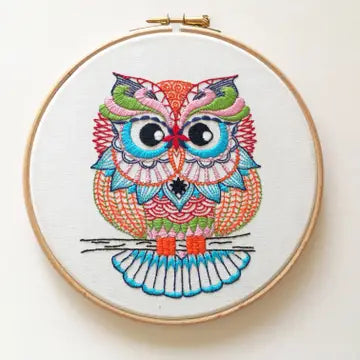 Owl Embroidery Kit (Boxed with Hoop) from Cinnamon Stitches