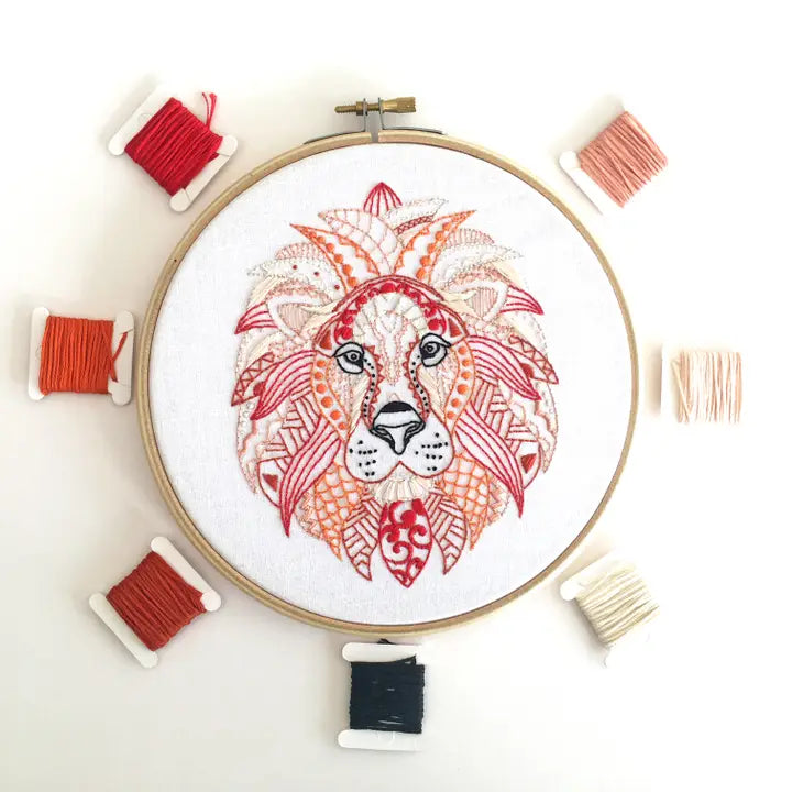 Lion Embroidery Kit (Boxed with Hoop) from Cinnamon Stitches