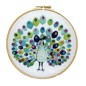Peacock Embroidery Kit (Boxed with Hoop) from Cinnamon Stitches