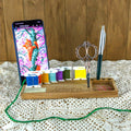 Phone holder organiser for needles, scissors and bobbins