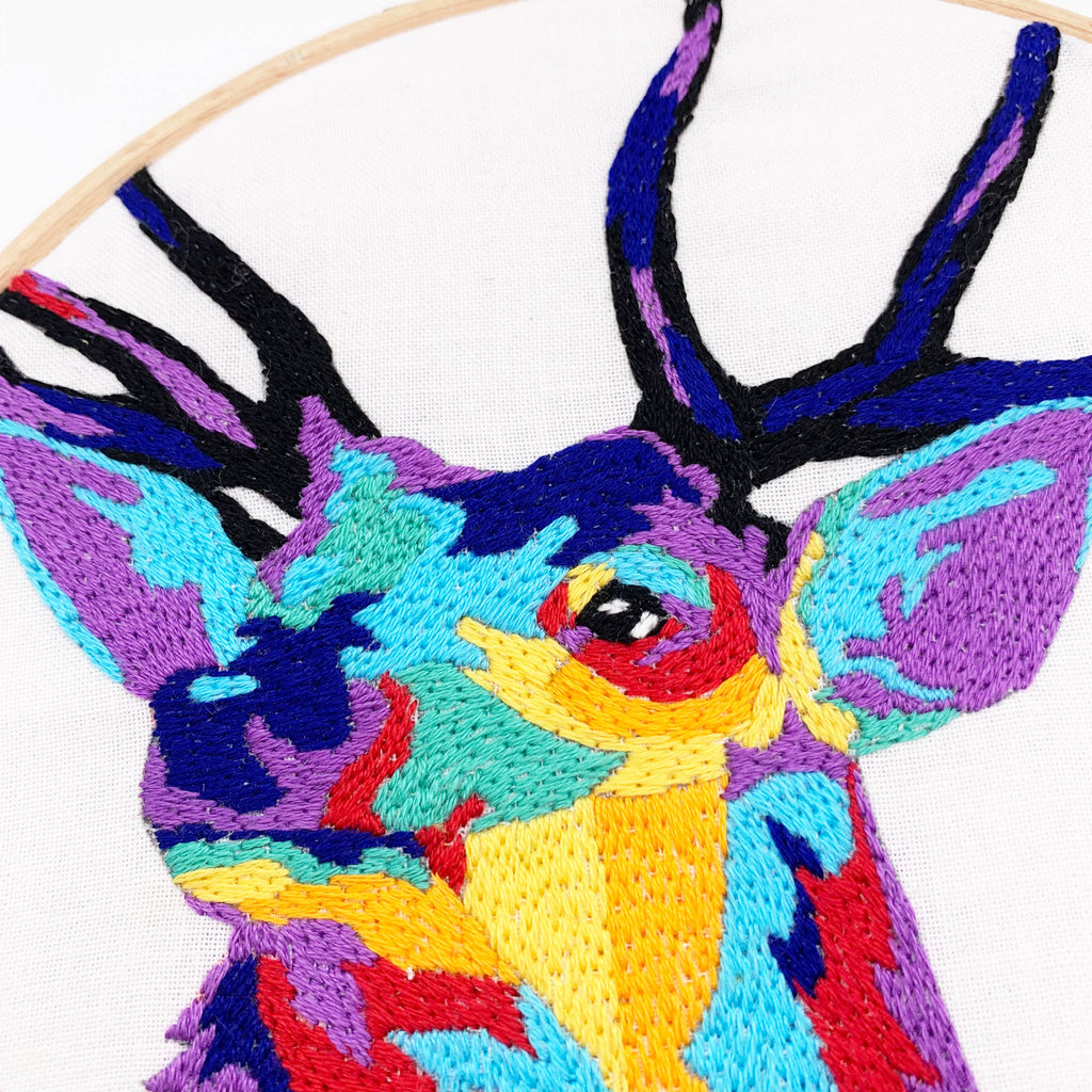 Stag's Head Embroidery Kit: Boxed kit with hoop