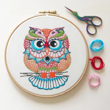 Owl Embroidery Kit (Boxed with Hoop) from Cinnamon Stitches