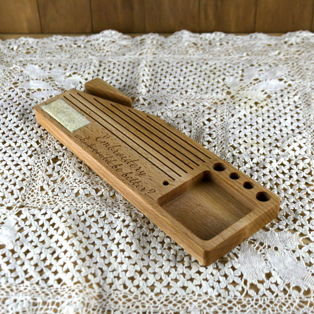 Phone holder organiser for needles, scissors and bobbins
