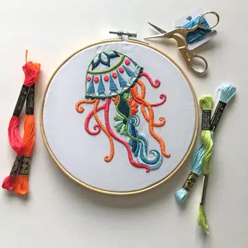 Jellyfish Embroidery Kit (Boxed with Hoop) from Cinnamon Stitches