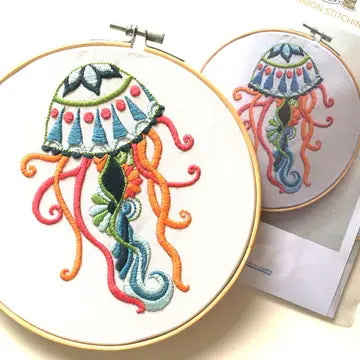 Jellyfish Embroidery Kit (Boxed with Hoop) from Cinnamon Stitches