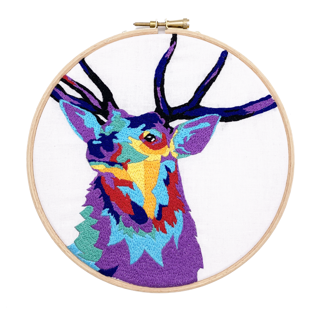 Stag's Head Embroidery Kit: Boxed kit with hoop
