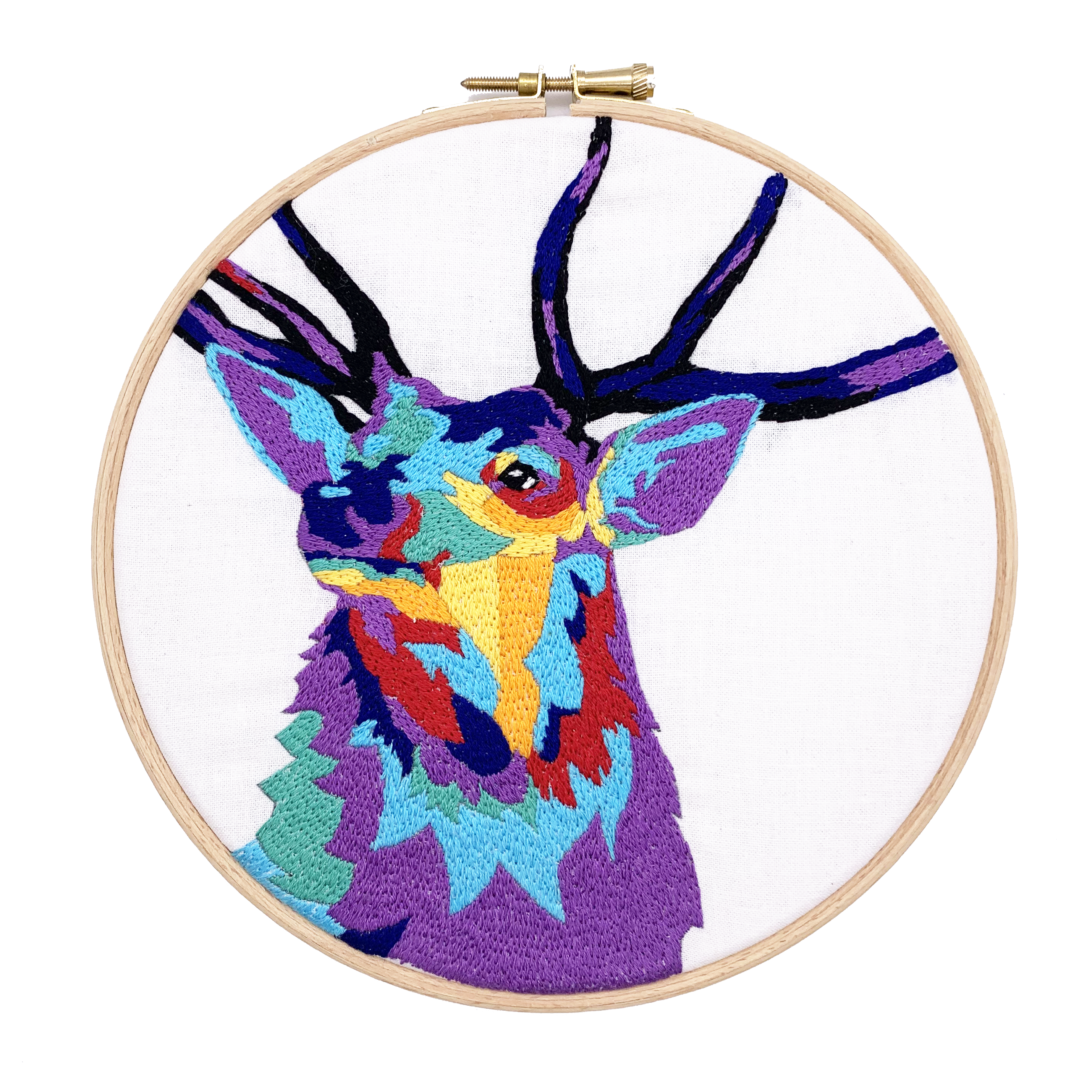 Stag's Head Embroidery Kit: Boxed kit with hoop