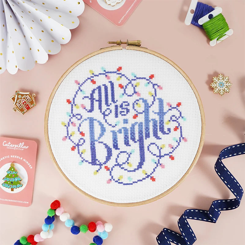 Caterpillar Cross Stitch All is Bright - Cross Stitch Kit: Full Kit (14 count aida)