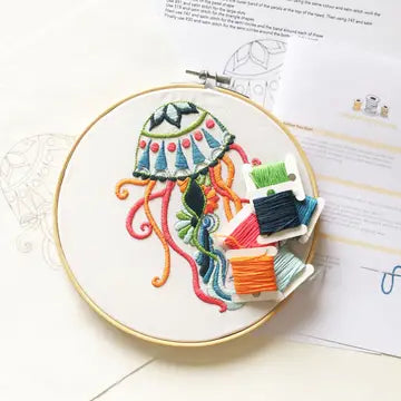Jellyfish Embroidery Kit (Boxed with Hoop) from Cinnamon Stitches