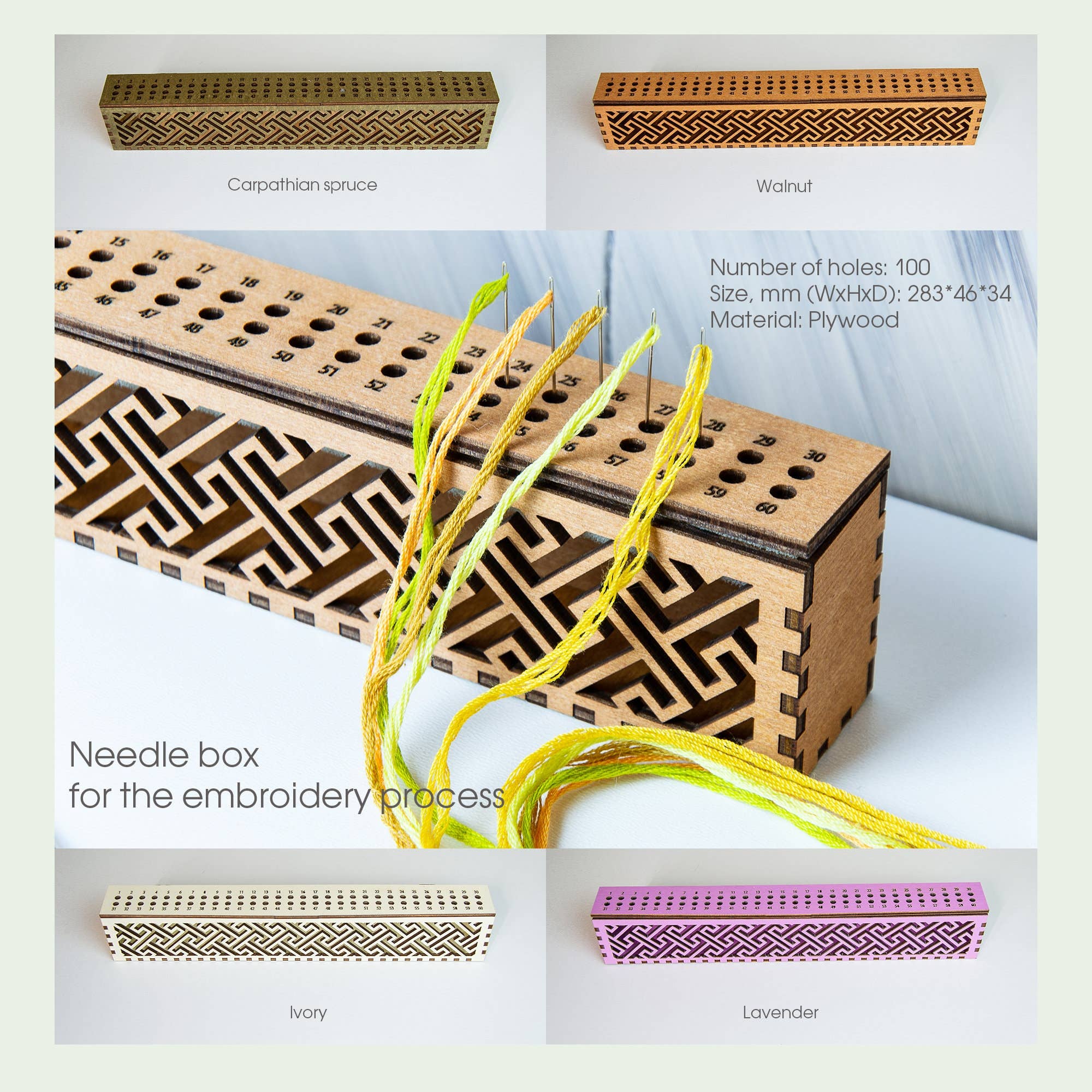 Wooden Embroidery Needle Organizer Box – 60 Holes: Brown
