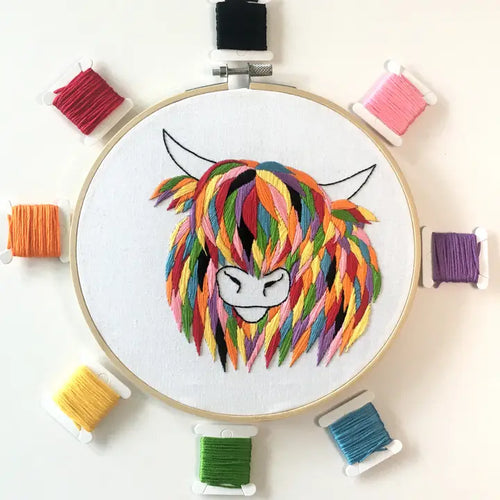 Highland Cow Embroidery Kit (Boxed with Hoop) from Cinnamon Stitches