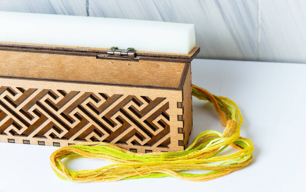 Wooden Embroidery Needle Organizer Box – 60 Holes: Brown
