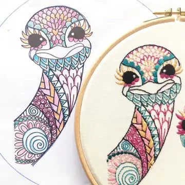 Ostrich Embroidery Kit (Boxed with Hoop) from Cinnamon Stitches