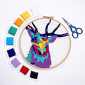 Stag's Head Embroidery Kit: Boxed kit with hoop
