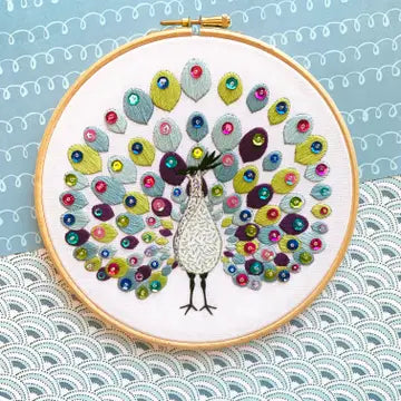 Peacock Embroidery Kit (Boxed with Hoop) from Cinnamon Stitches