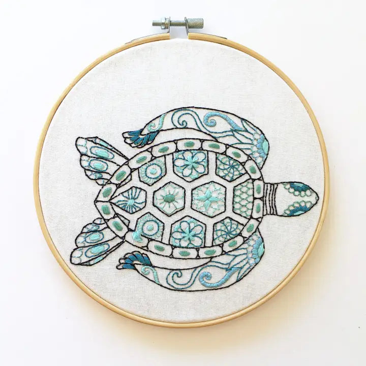 Turtle Embroidery Kit (Boxed with Hoop) from Cinnamon Stitches