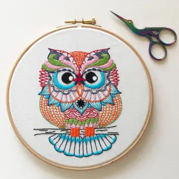 Owl Embroidery Kit (Boxed with Hoop) from Cinnamon Stitches
