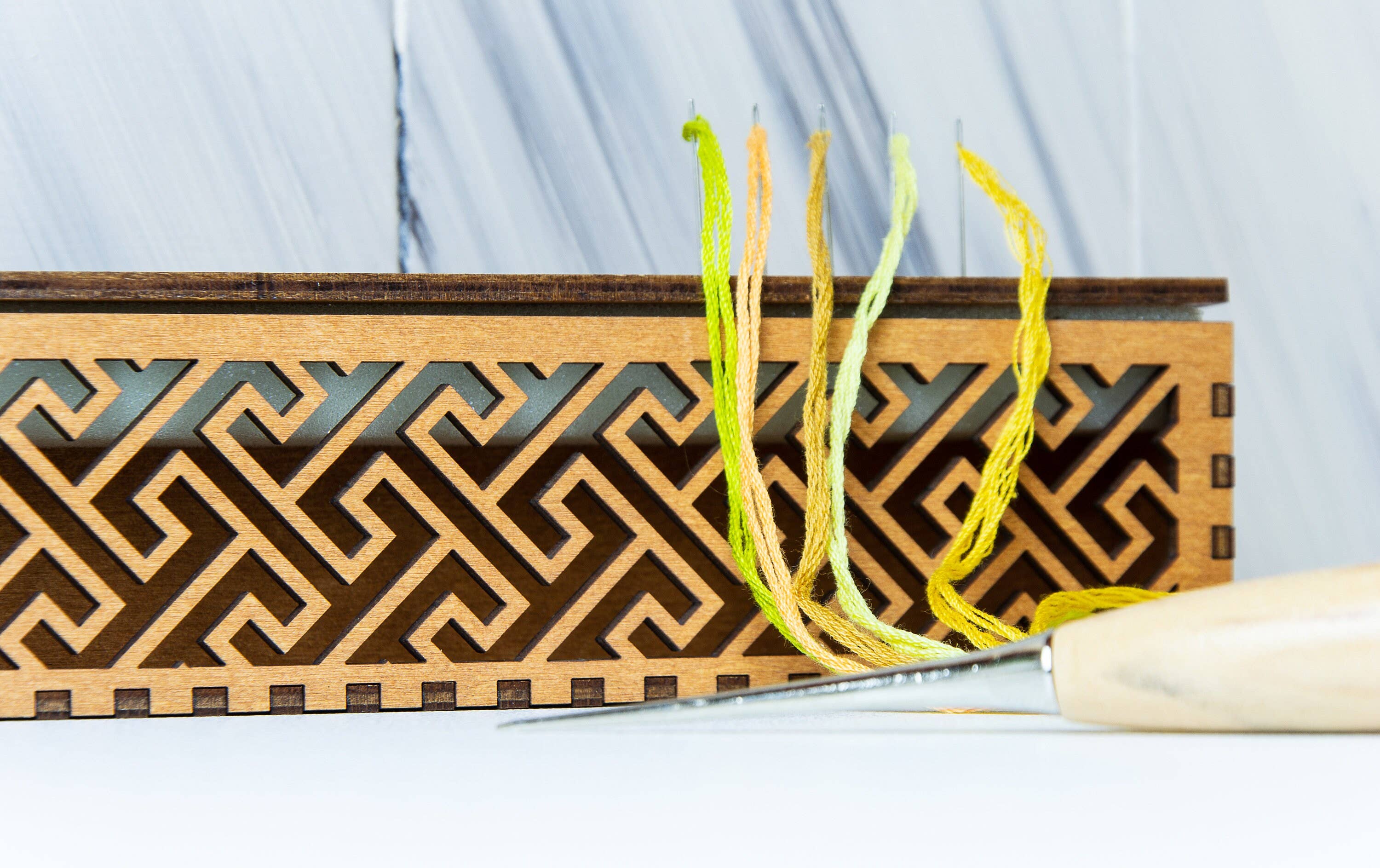 Wooden Embroidery Needle Organizer Box – 60 Holes: Brown