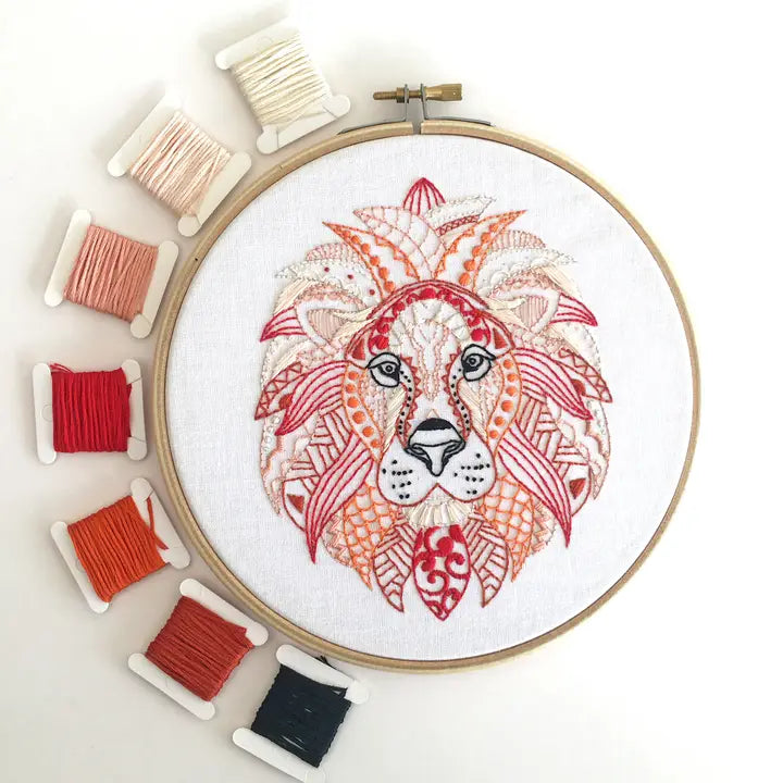 Lion Embroidery Kit (Boxed with Hoop) from Cinnamon Stitches