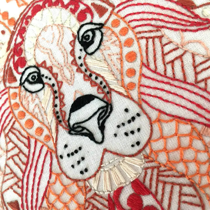 Lion Embroidery Kit (Boxed with Hoop) from Cinnamon Stitches